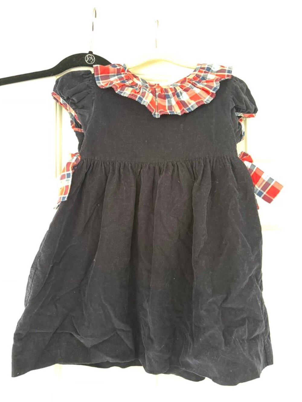 Little English Navy Corduroy Dress Plaid Ruffle Collar